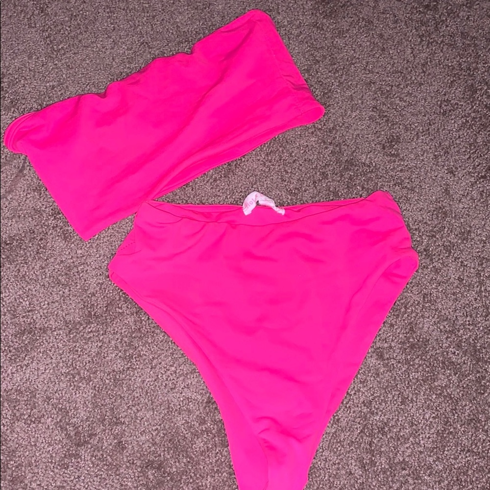 2 Piece Hot Pink High Waisted High Leg Bikini